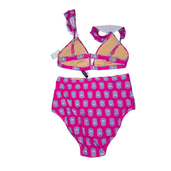 NWT J.Crew Pink High Waisted Bikini Swimsuit in Bagru Print Size Small - Picture 2 of 5